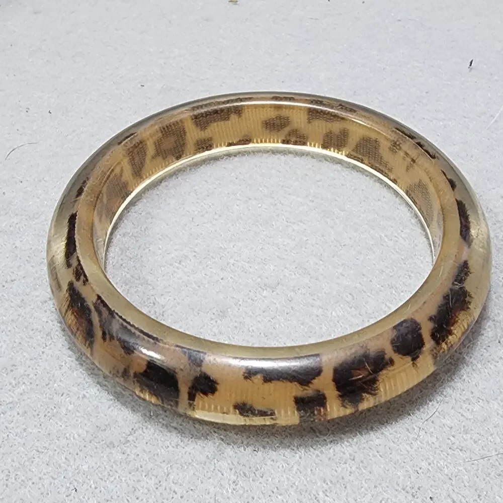 Leopard Animal Print Bangle Bracelet Acrylic-Lucite Vintage 1980s Retro Boho